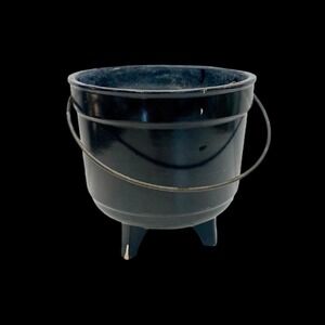 Vintage Black Ceramic Witchy Cauldron Planter, Halloween Decor